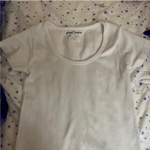 Society White Ribbed Fitted Short Sleeve Tee